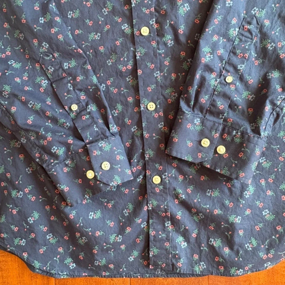 Banana Republic Button Down Floral Non-Iron Slim‎ Fit, Mens XXL Navy Blue